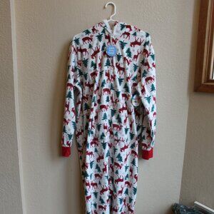 Sleep ON It Christmas Reindeer One Piece Hooded Fleece Pajamas Mens Adult  L